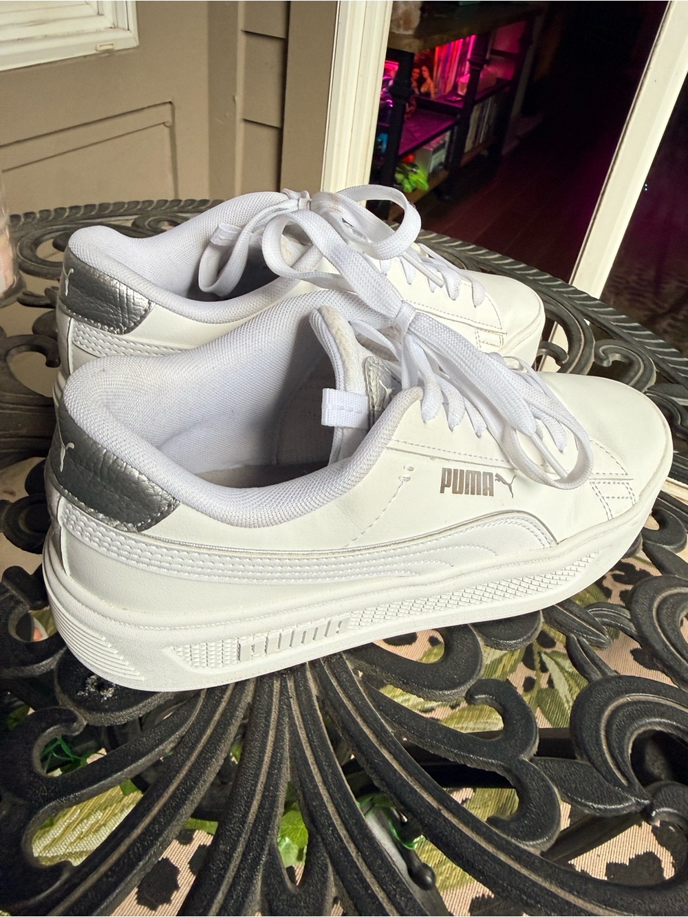 Puma White Sneakers with Silver Heel Detail